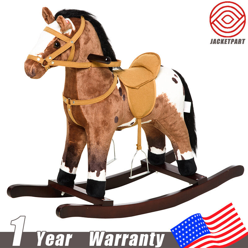 Deluxe Metal Kids Ride-On Rocking Horse Chair Toy with Sounds Dark Brown Magic Cars Variant 0