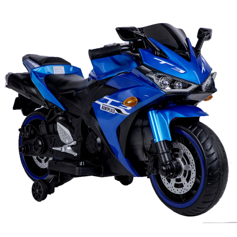 12V Kids Ride-On Motorcycle Toy with Training Wheels, Lighting, and Manual Throttle for Boys Magic Cars 13
