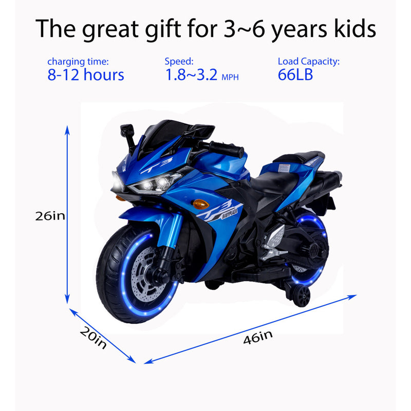 12V Kids Ride-On Motorcycle Toy with Training Wheels, Lighting, and Manual Throttle for Boys Magic Cars 14