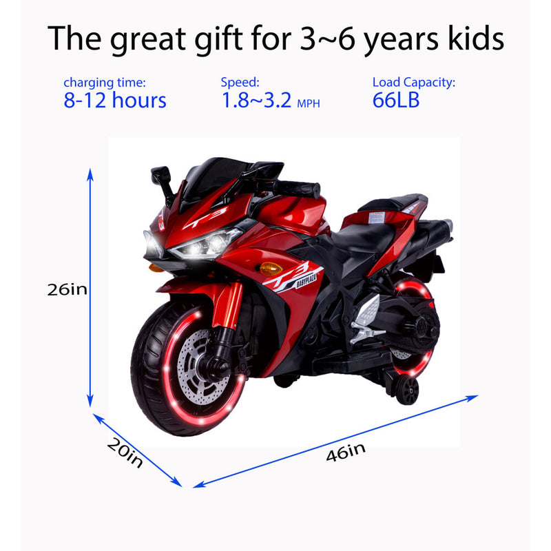 12V Kids Ride-On Motorcycle Toy with Training Wheels, Lighting, and Manual Throttle for Boys Magic Cars 1