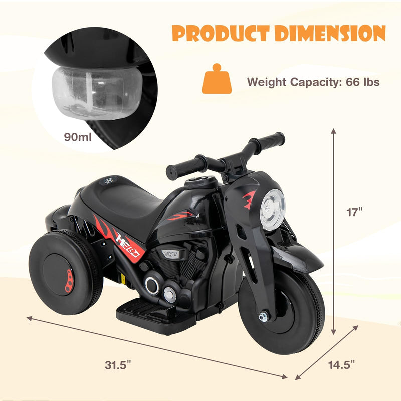 6V Electric Kids Motorcycle Ride-On Car with Automatic Bubble Function and Foot Pedal Control Magic Cars 6