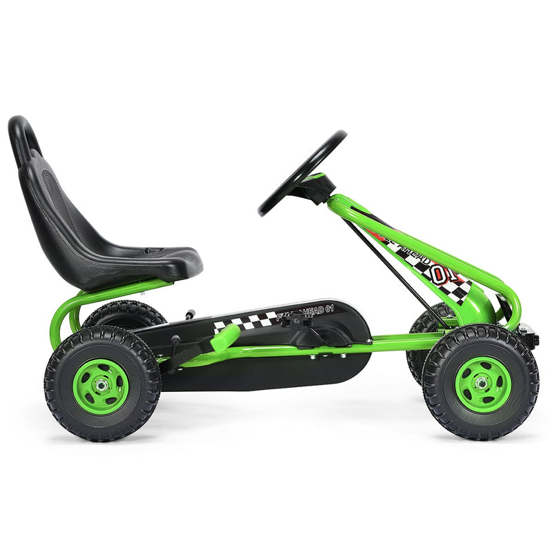 Kids Pedal Go-Kart with 4 Wheels, Adjustable Seat, and Handbrake - Green Magic Cars 10