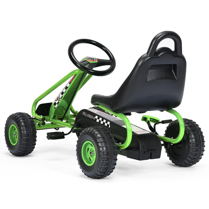 Kids Pedal Go-Kart with 4 Wheels, Adjustable Seat, and Handbrake - Green Magic Cars 11