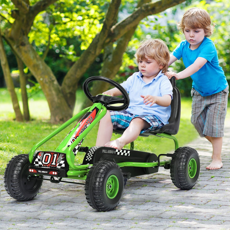 Kids Pedal Go-Kart with 4 Wheels, Adjustable Seat, and Handbrake - Green Magic Cars 2