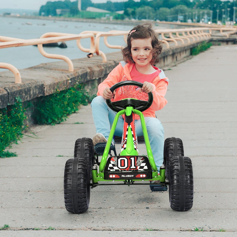 Kids Pedal Go-Kart with 4 Wheels, Adjustable Seat, and Handbrake - Green Magic Cars 3