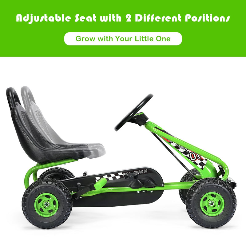 Kids Pedal Go-Kart with 4 Wheels, Adjustable Seat, and Handbrake - Green Magic Cars 7