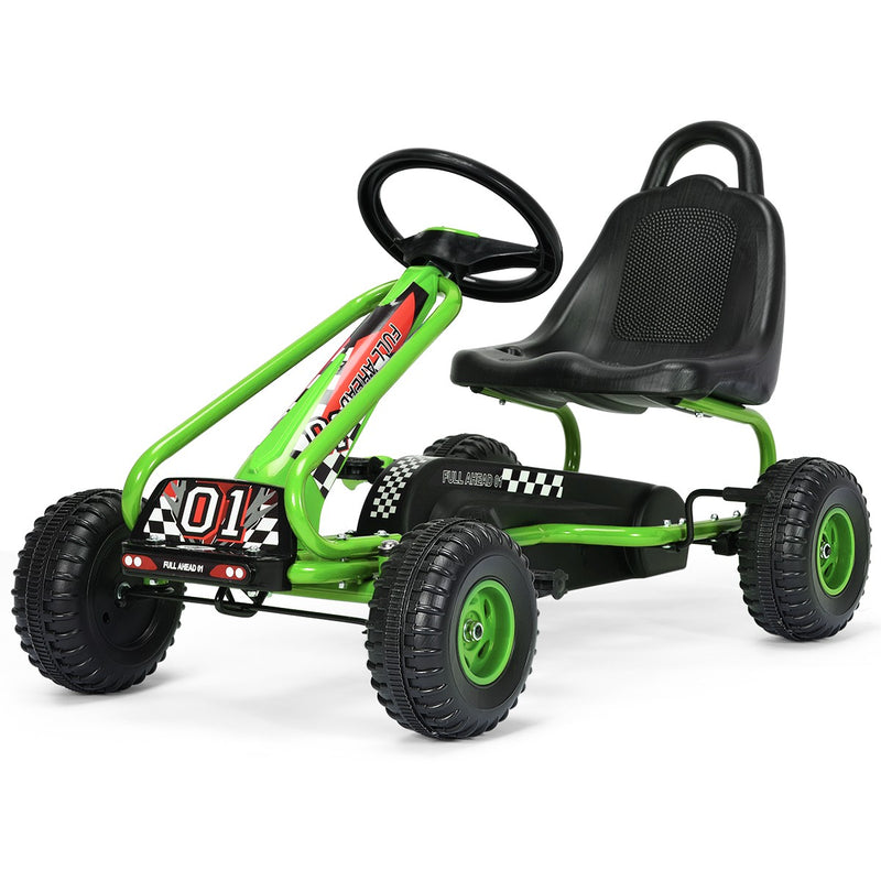 Kids Pedal Go-Kart with 4 Wheels, Adjustable Seat, and Handbrake - Green Magic Cars Variant 0