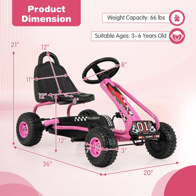 Kids Pedal Go-Kart with Adjustable Seat and Handbrake, 4-Wheel Ride-On Toy, Red Magic Cars 1
