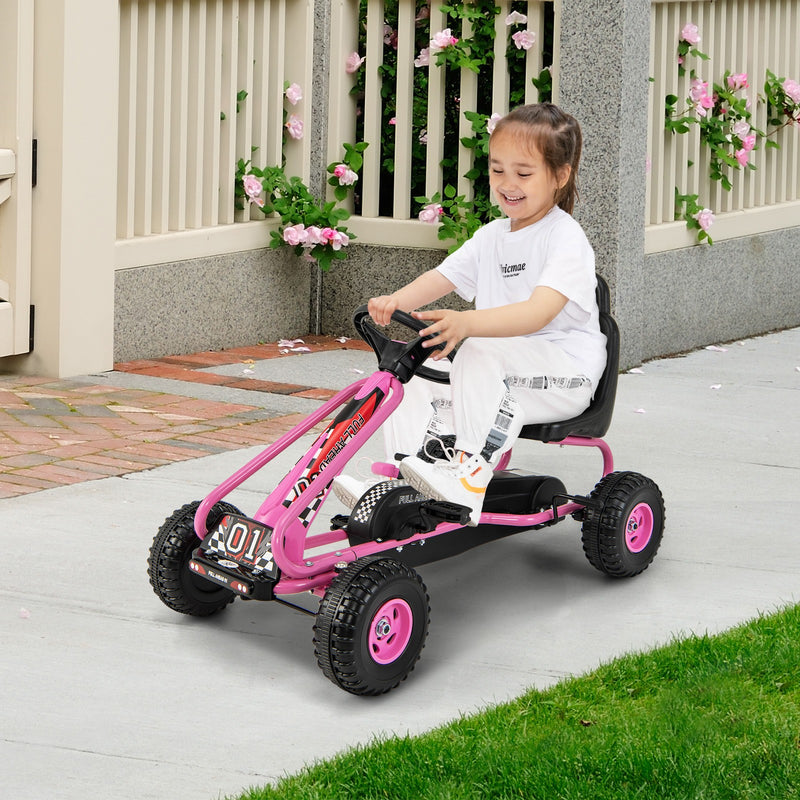 Kids Pedal Go-Kart with Adjustable Seat and Handbrake, 4-Wheel Ride-On Toy, Red Magic Cars 2