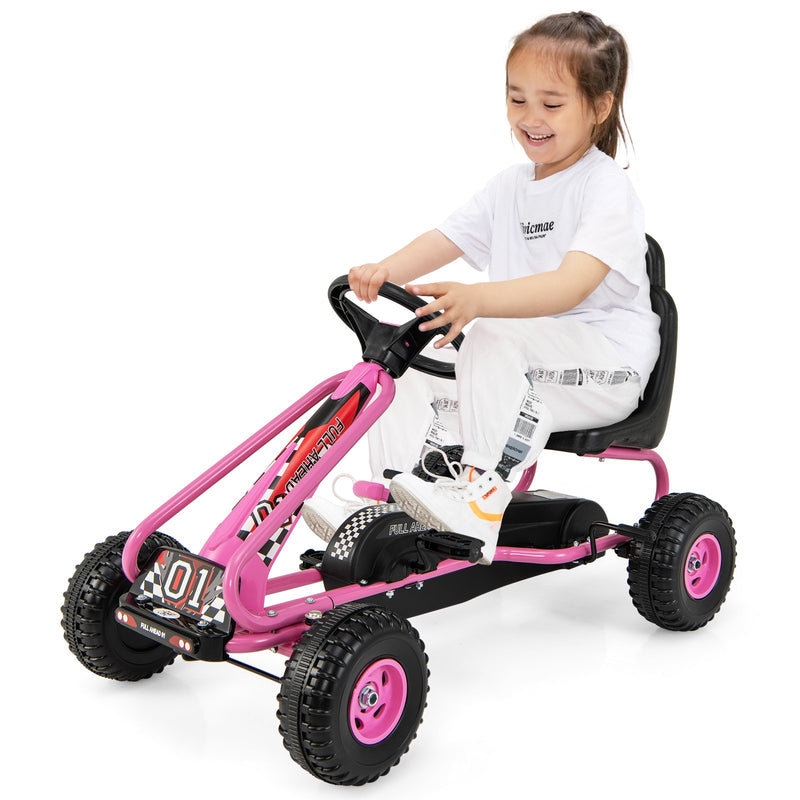 Kids Pedal Go-Kart with Adjustable Seat and Handbrake, 4-Wheel Ride-On Toy, Red Magic Cars Variant 0