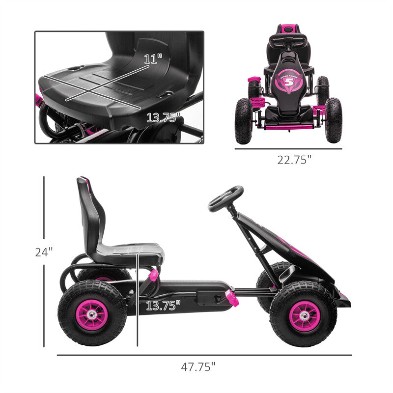 Children’s Pedal Go Kart with Suspension and Hand Brake for Ages 5-12 Free Warranty 1 Year / Free Custom License Plate