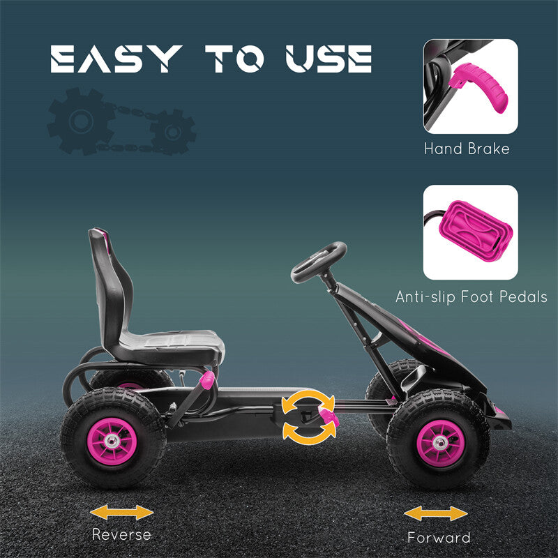 Children’s Pedal Go Kart with Suspension and Hand Brake for Ages 5-12 Free Warranty 1 Year