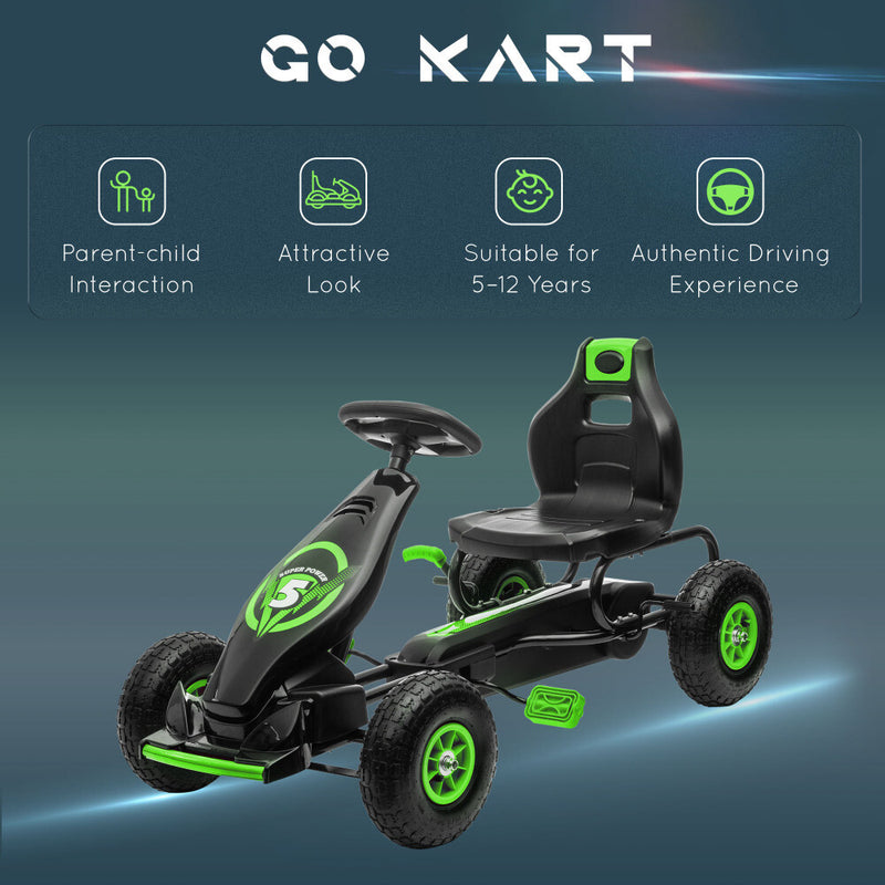Kids Pedal Go-Kart Ride-On Toy with Durable Wear-Resistant Tread Green Magic Cars 1