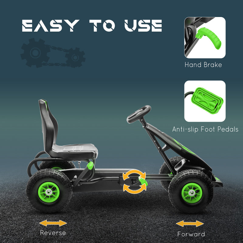 Kids Pedal Go-Kart Ride-On Toy with Durable Wear-Resistant Tread Green Magic Cars 4