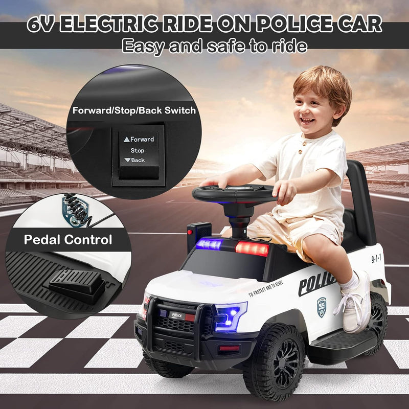 Kids Police Ride-On Car Toy with Lights, Sounds, Megaphone, and Music Magic Cars 2