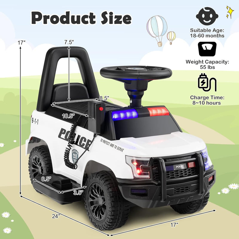 Kids Police Ride-On Car Toy with Lights, Sounds, Megaphone, and Music Magic Cars 6