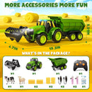 Remote Control Green Farm Tractor for Kids with Loader, Sounds, Lights, and Trailer Magic Cars 2