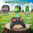 Remote Control Green Farm Tractor for Kids with Loader, Sounds, Lights, and Trailer Magic Cars 3