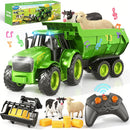 Remote Control Green Farm Tractor for Kids with Loader, Sounds, Lights, and Trailer Magic Cars Variant 0