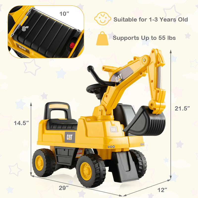 Kids Ride-On Excavator Toy with Rotatable Digging Bucket and Hidden Storage Magic Cars 2