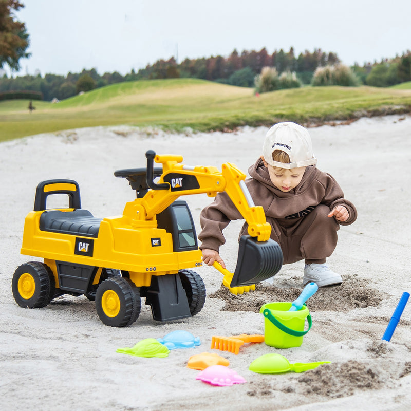 Kids Ride-On Excavator Toy with Rotatable Digging Bucket and Hidden Storage Magic Cars 3