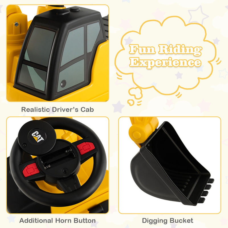 Kids Ride-On Excavator Toy with Rotatable Digging Bucket and Hidden Storage Magic Cars 4
