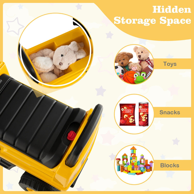 Kids Ride-On Excavator Toy with Rotatable Digging Bucket and Hidden Storage Magic Cars 5