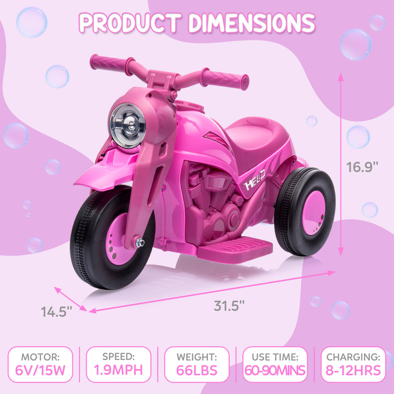 Battery-Powered Kids 3-Wheel Ride-On Motorcycle with LED Headlight and Bubble Function Magic Cars 10