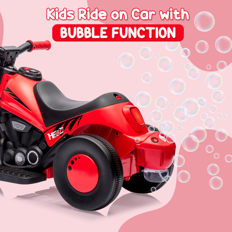 Battery-Powered Kids 3-Wheel Ride-On Motorcycle with LED Headlight and Bubble Function Magic Cars 12