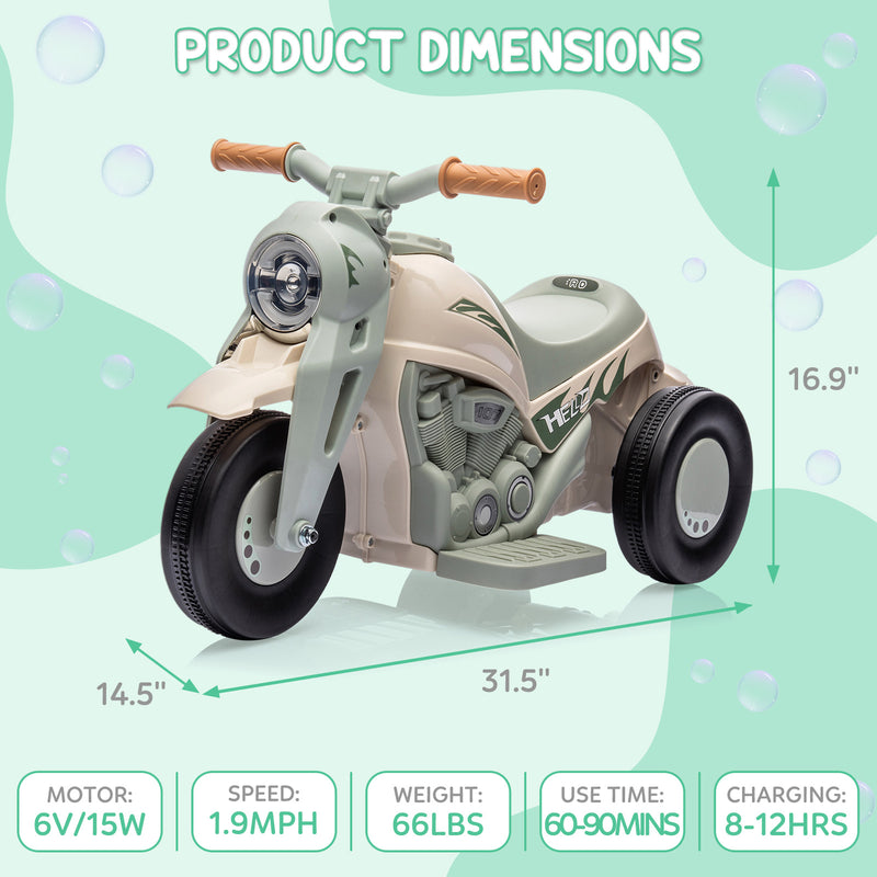 Battery-Powered Kids 3-Wheel Ride-On Motorcycle with LED Headlight and Bubble Function Magic Cars 19