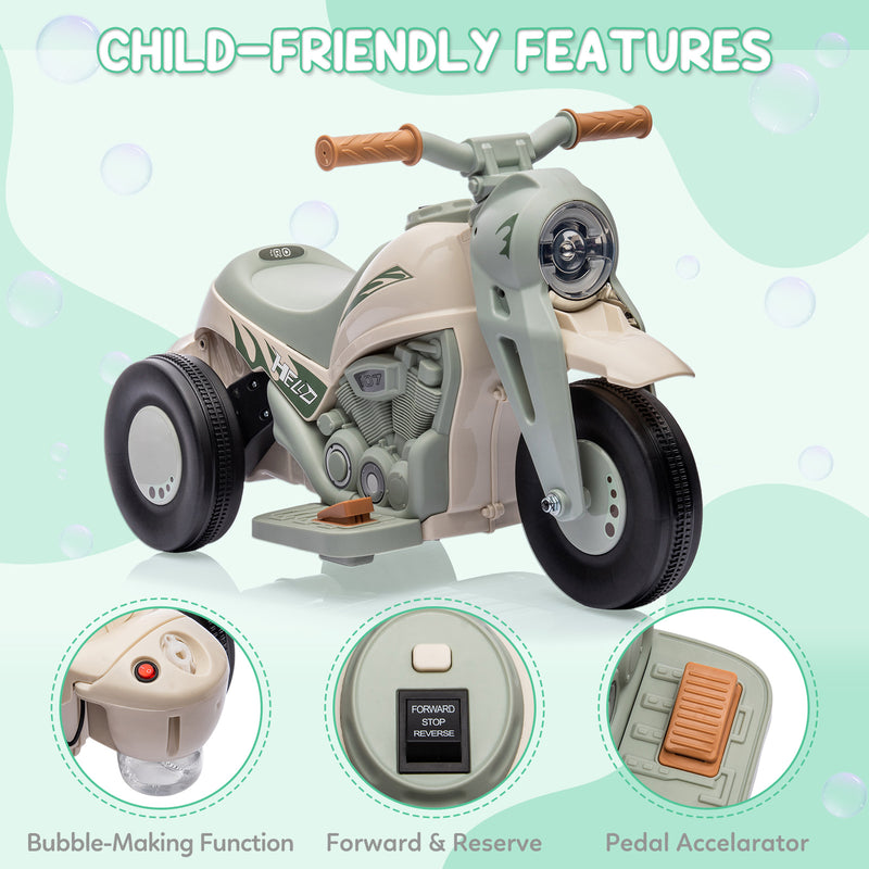 Battery-Powered Kids 3-Wheel Ride-On Motorcycle with LED Headlight and Bubble Function Magic Cars 20