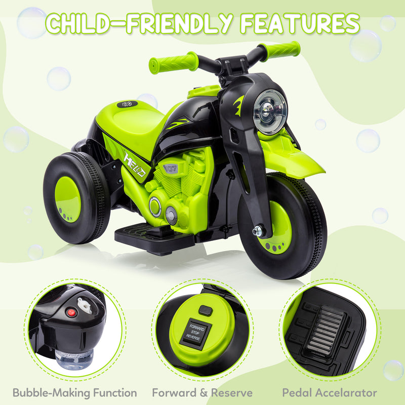 Battery-Powered Kids 3-Wheel Ride-On Motorcycle with LED Headlight and Bubble Function Magic Cars 23