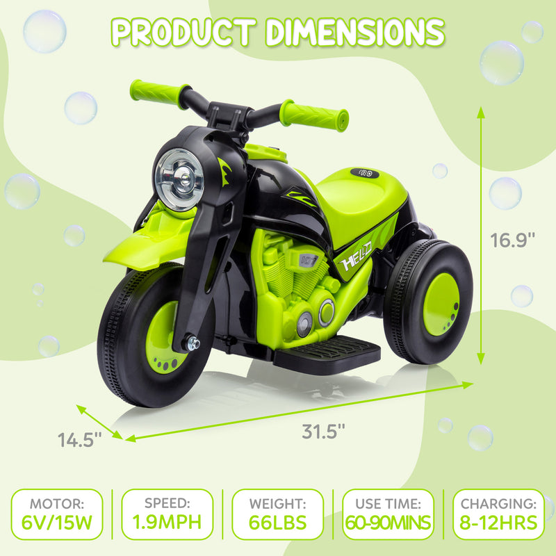 Battery-Powered Kids 3-Wheel Ride-On Motorcycle with LED Headlight and Bubble Function Magic Cars 24
