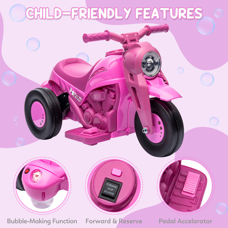 Battery-Powered Kids 3-Wheel Ride-On Motorcycle with LED Headlight and Bubble Function Magic Cars 7