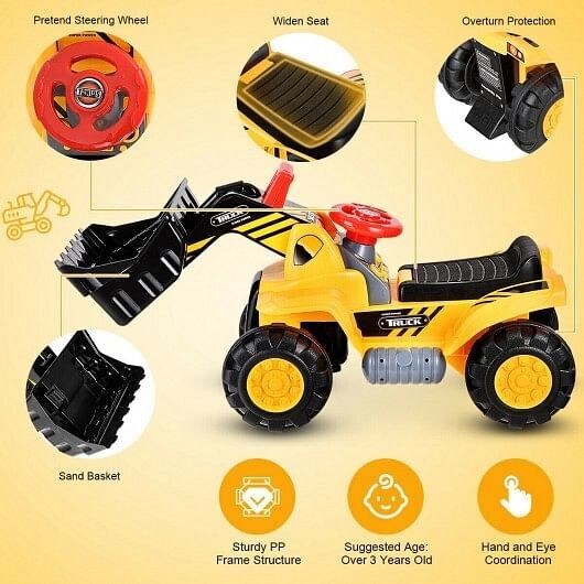 Ride-On Kids Bulldozer Toy Truck with Adjustable Bucket for Ages 3 and Up Magic Cars 3