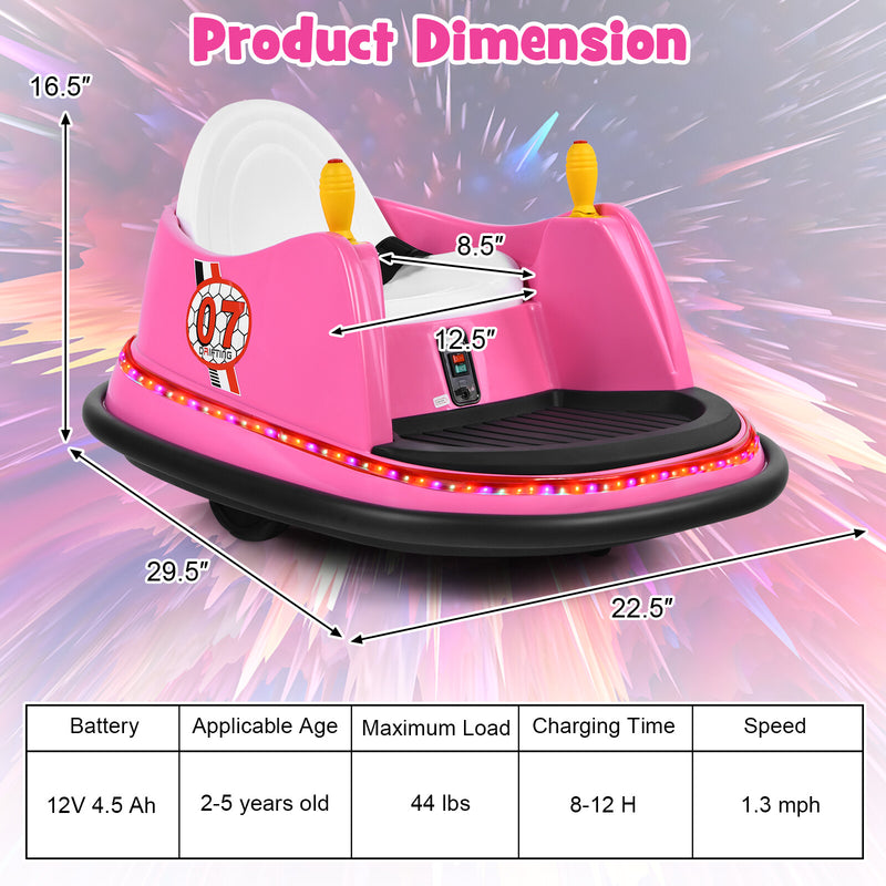 12V Pink Kids Ride-On Bumper Car with 360° Spin and Remote Control Magic Cars 1