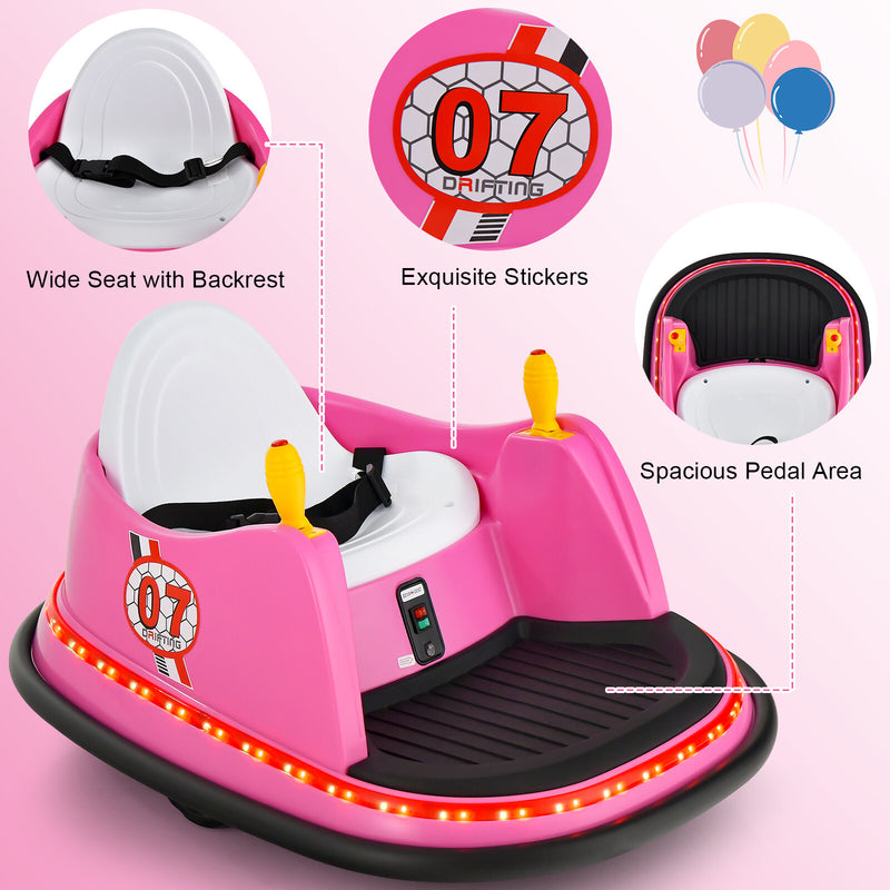 12V Pink Kids Ride-On Bumper Car with 360° Spin and Remote Control Magic Cars 3