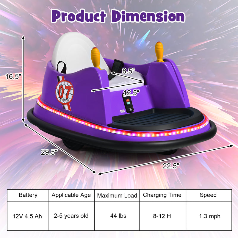 12V Kids Ride-On Bumper Car with 360° Spin and Remote Control – Purple Magic Cars 1