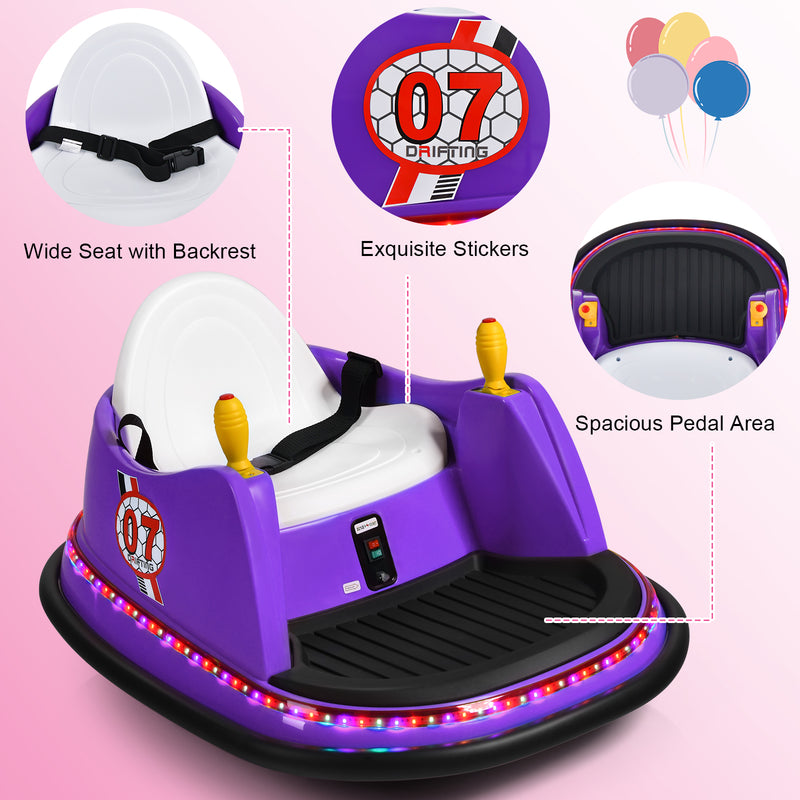 12V Kids Ride-On Bumper Car with 360° Spin and Remote Control – Purple Magic Cars 3