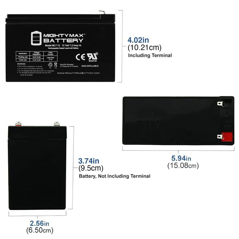 12V 7.2AH Replacement Battery for Kids Electric Ride-On Power Wheels Car Magic Cars 2