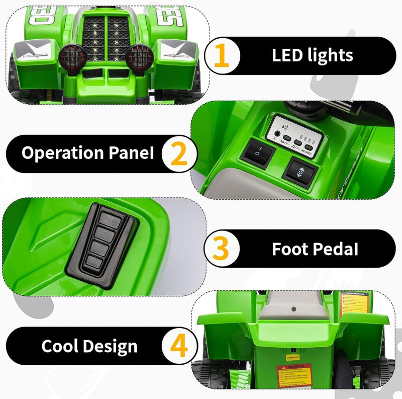 Kids Ride-On ATV Car with LED Headlights for Ages 3-8 Boys and Girls Green Magic Cars 2