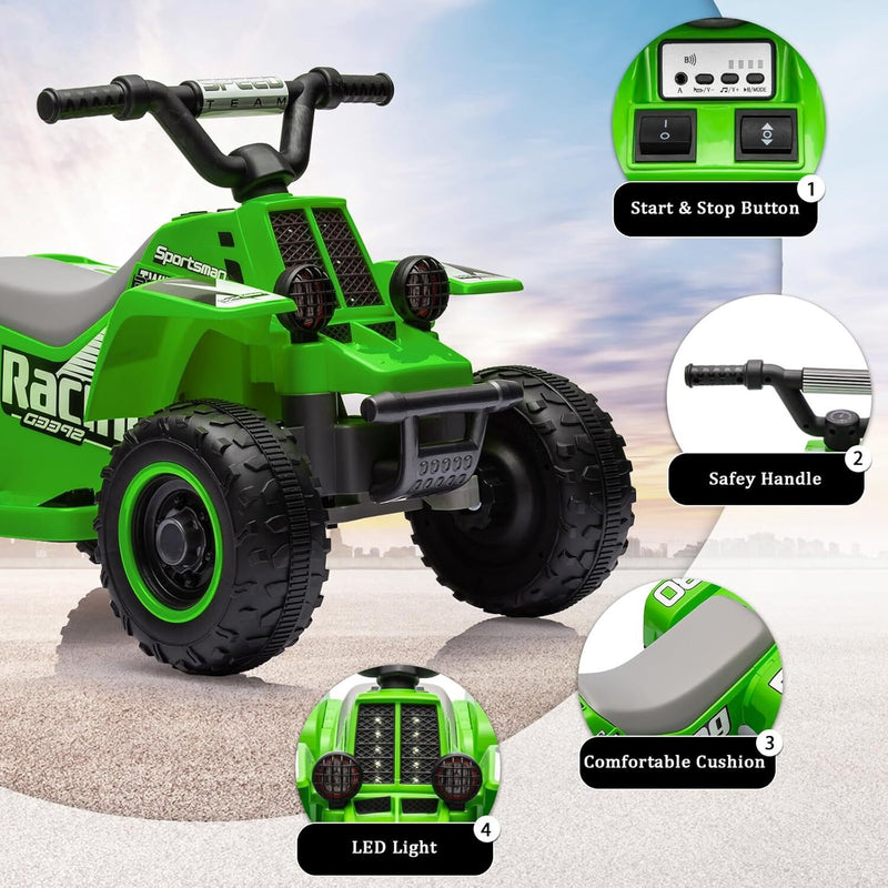 Kids Ride-On ATV Car with LED Headlights for Ages 3-8 Boys and Girls Green Magic Cars 7