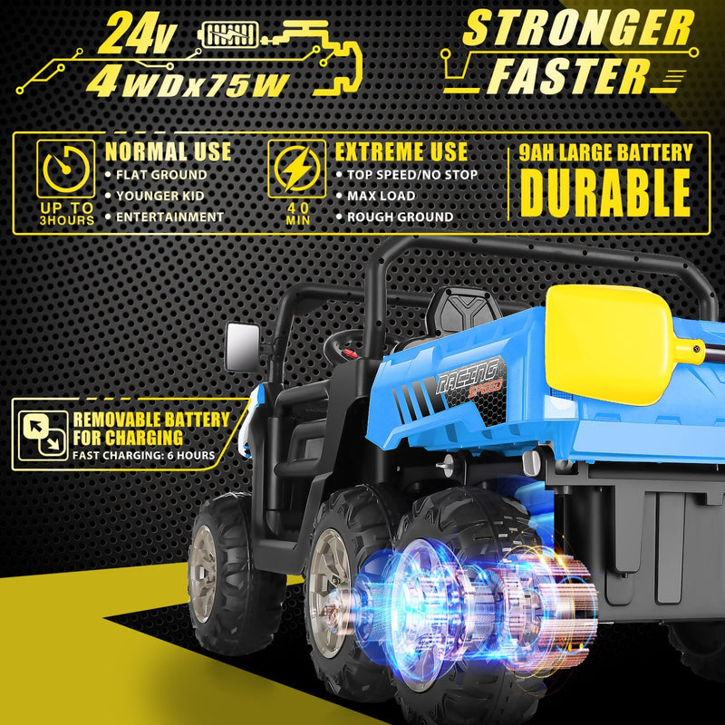 24V Electric 2-Seater Kids Ride-On Dump Truck with Remote Control and 4WD Magic Cars 17