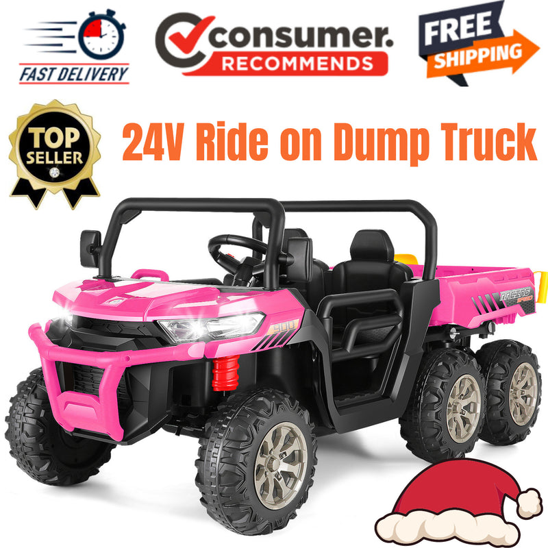 24V Electric 2-Seater Kids Ride-On Dump Truck with Remote Control and 4WD Magic Cars 26