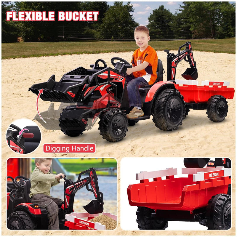 Kids 24V Electric Ride-On Excavator and Bulldozer Vehicle with Trailer Magic Cars 4
