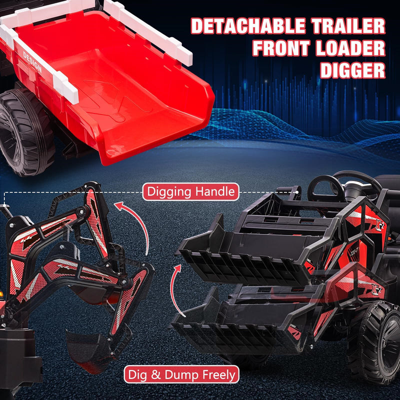 Kids 24V Electric Ride-On Excavator and Bulldozer Vehicle with Trailer Magic Cars 5