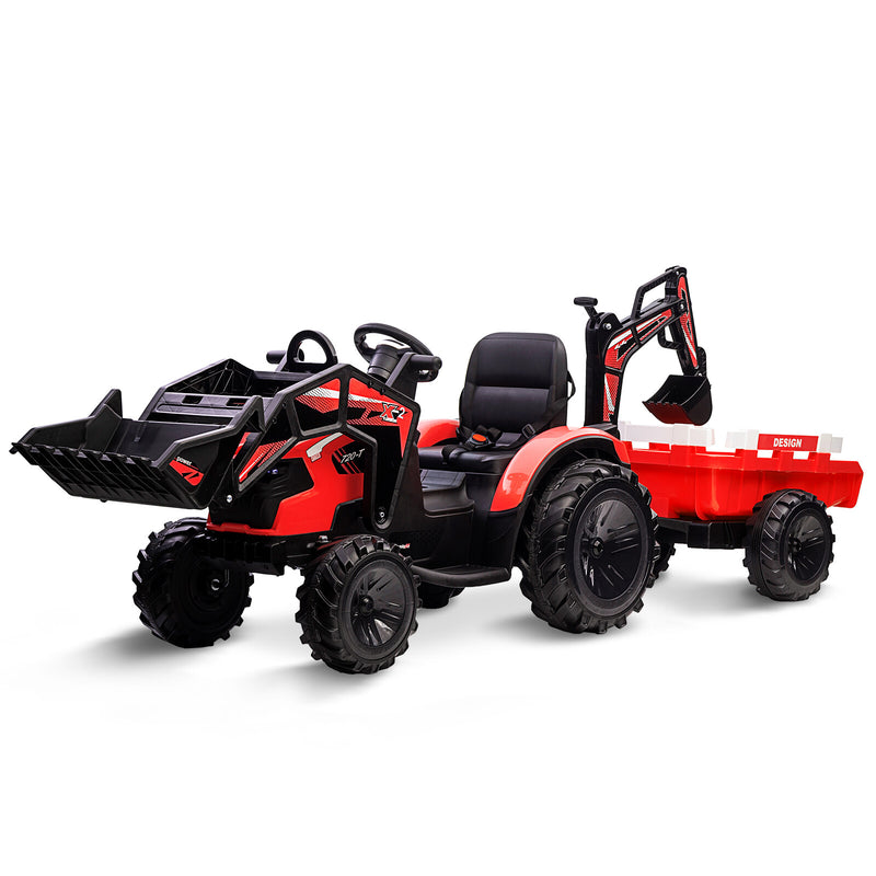 Kids 24V Electric Ride-On Excavator and Bulldozer Vehicle with Trailer Tractor Magic Cars 0