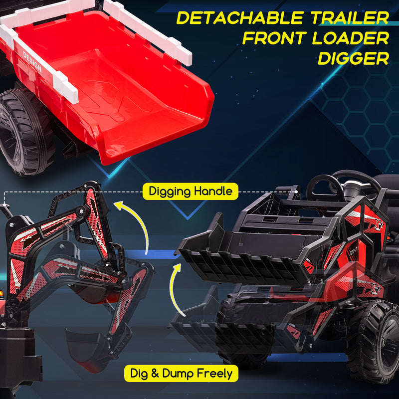 Kids 24V Electric Ride-On Excavator and Bulldozer Vehicle with Trailer Tractor Magic Cars 11
