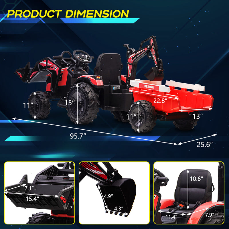 Kids 24V Electric Ride-On Excavator and Bulldozer Vehicle with Trailer Tractor Magic Cars 12