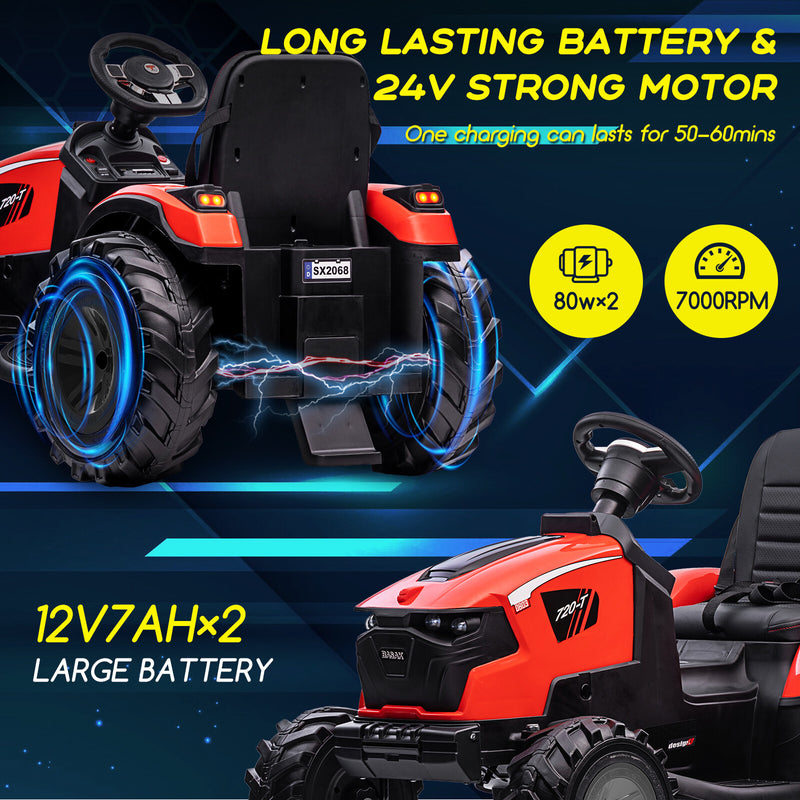 Kids 24V Electric Ride-On Excavator and Bulldozer Vehicle with Trailer Tractor Magic Cars 3